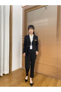 網上下單訂購黑色女西裝套裝  訂做上班工作服 物管行業西裝  女西裝製衣廠  模特展示 BD-CN-22120